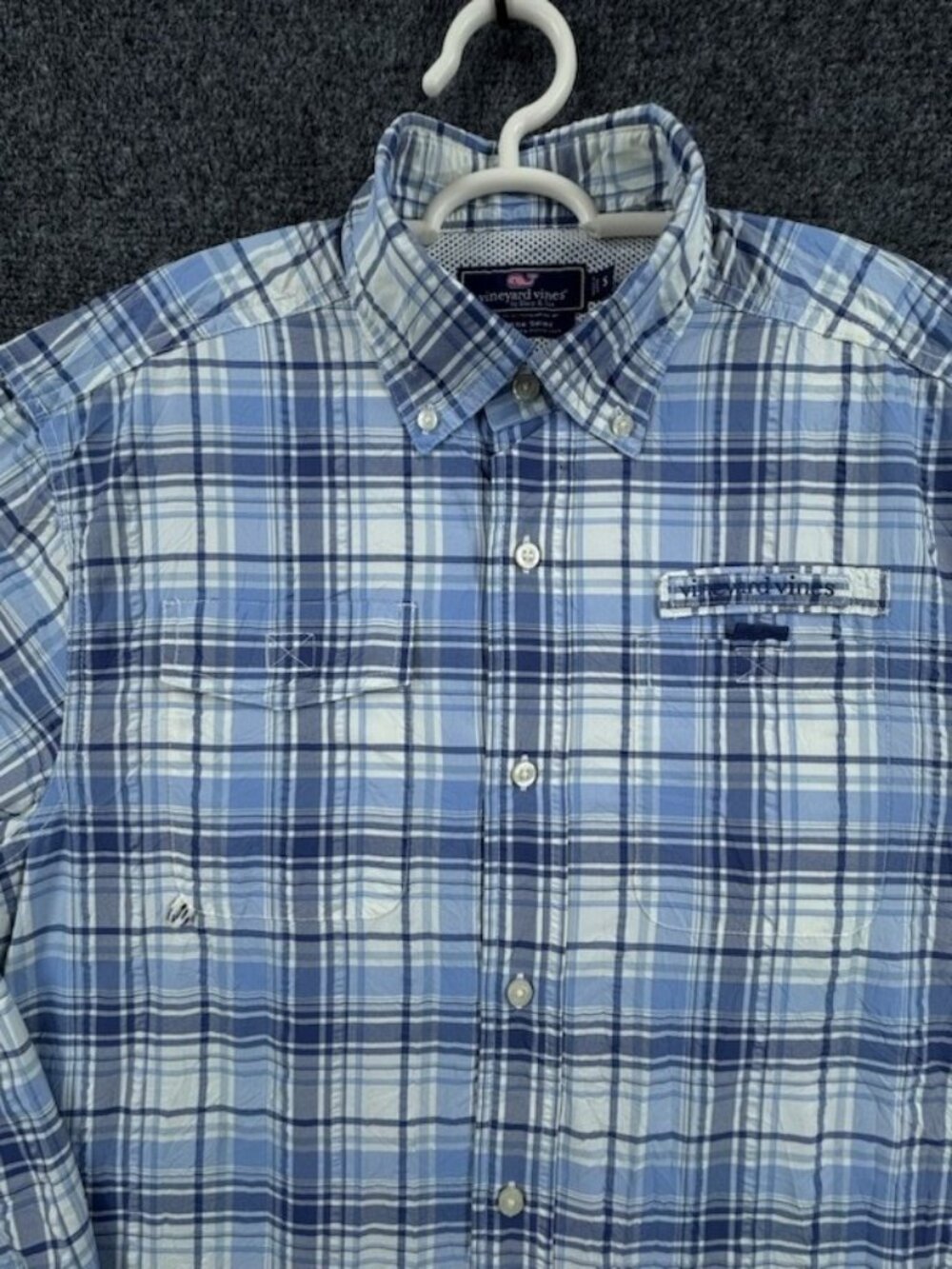 Vineyard Vines Harbor Button-Down Plaid Nylon Polyester Small Blue Shirt Preppy